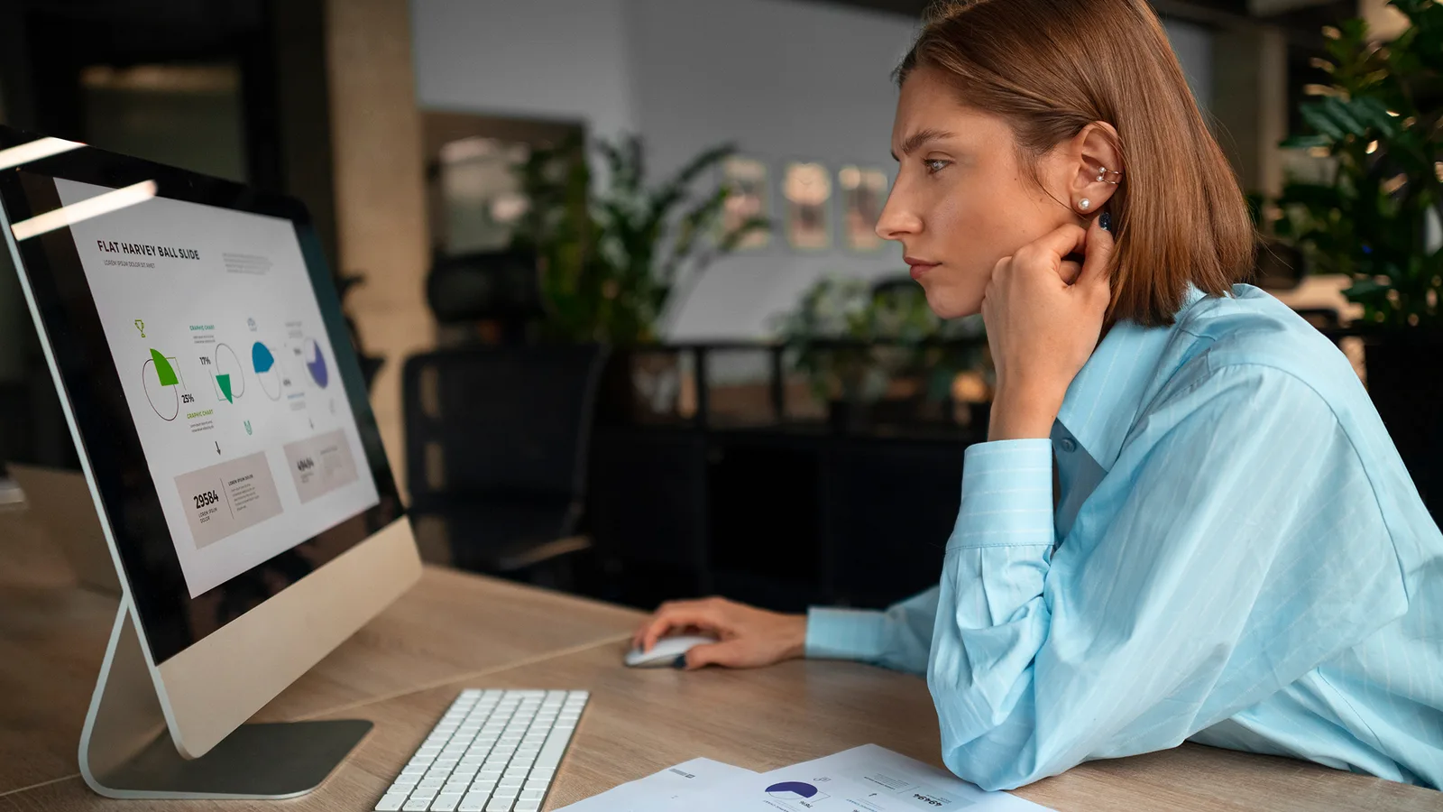Person analyzing and auditing content in the office