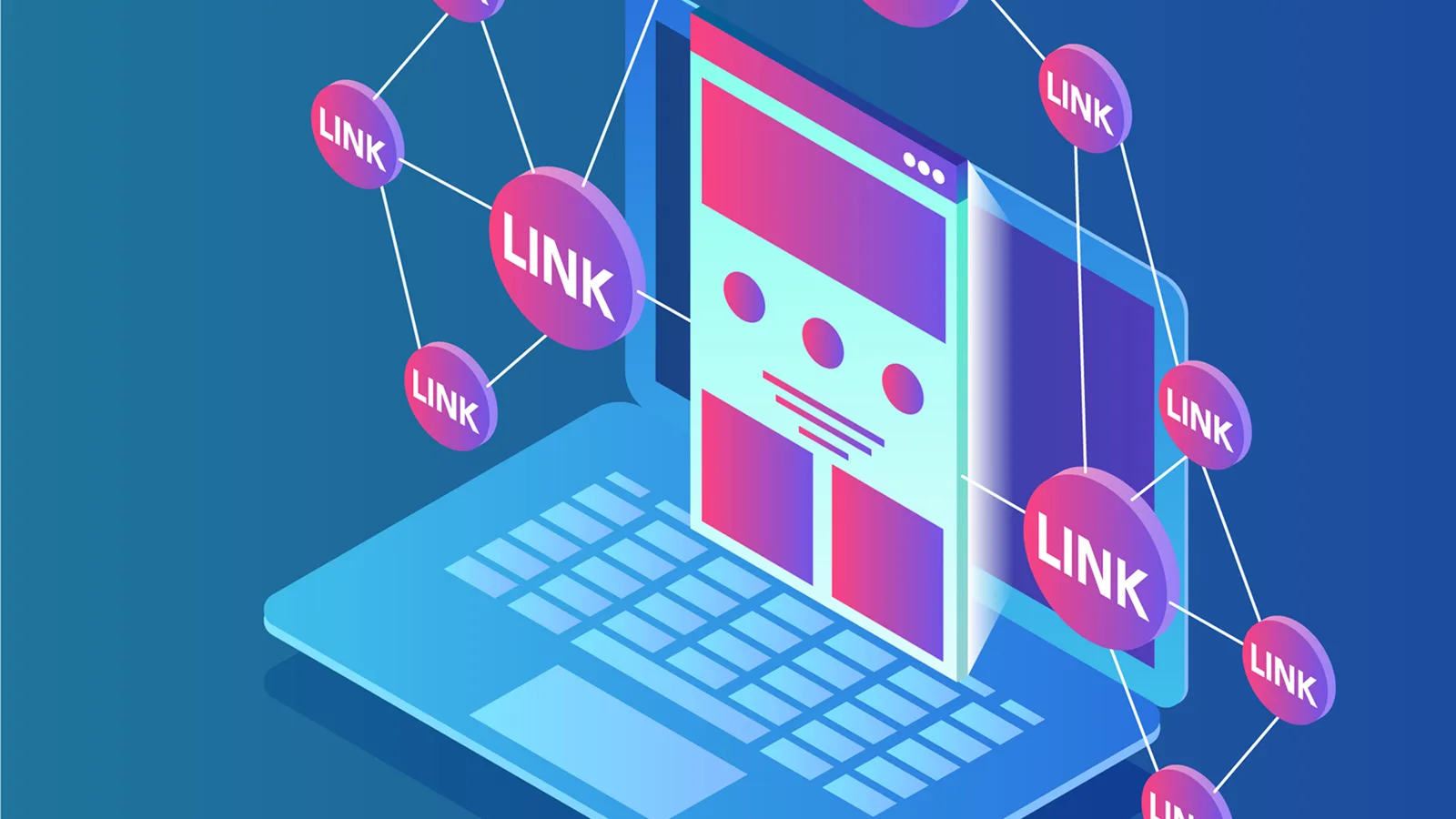 Isometric link building background showing Nested Json-LD